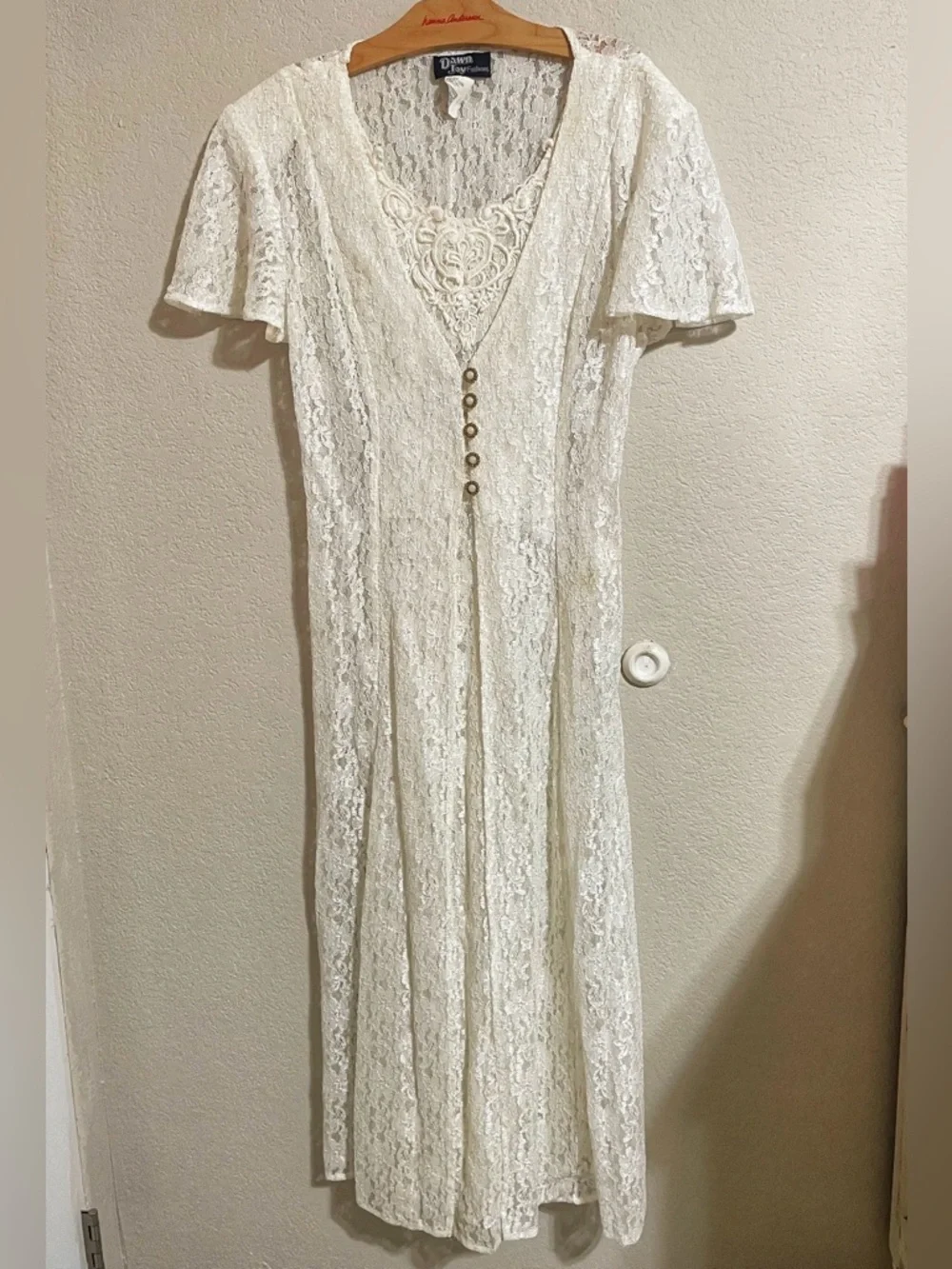 Dawn Joy Dreamers Cream Lace V-Neck Button Front Dress - Picture 2 of 5